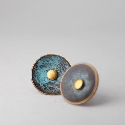 Patinated Bronze Disc Stud Earrings | ER02