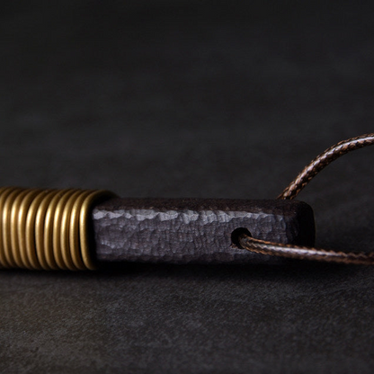 Vintage Ebony & Brass Wire Wrapped Pendant Necklace | NK01