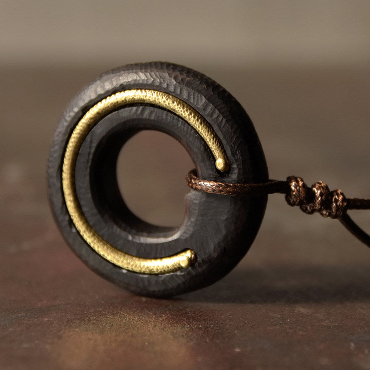 Ebony Wood Ring Pendant Necklace | Handcrafted Wooden Necklace N05