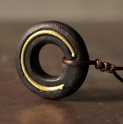 Ebony Wood Ring Pendant Necklace | Handcrafted Wooden Necklace N05