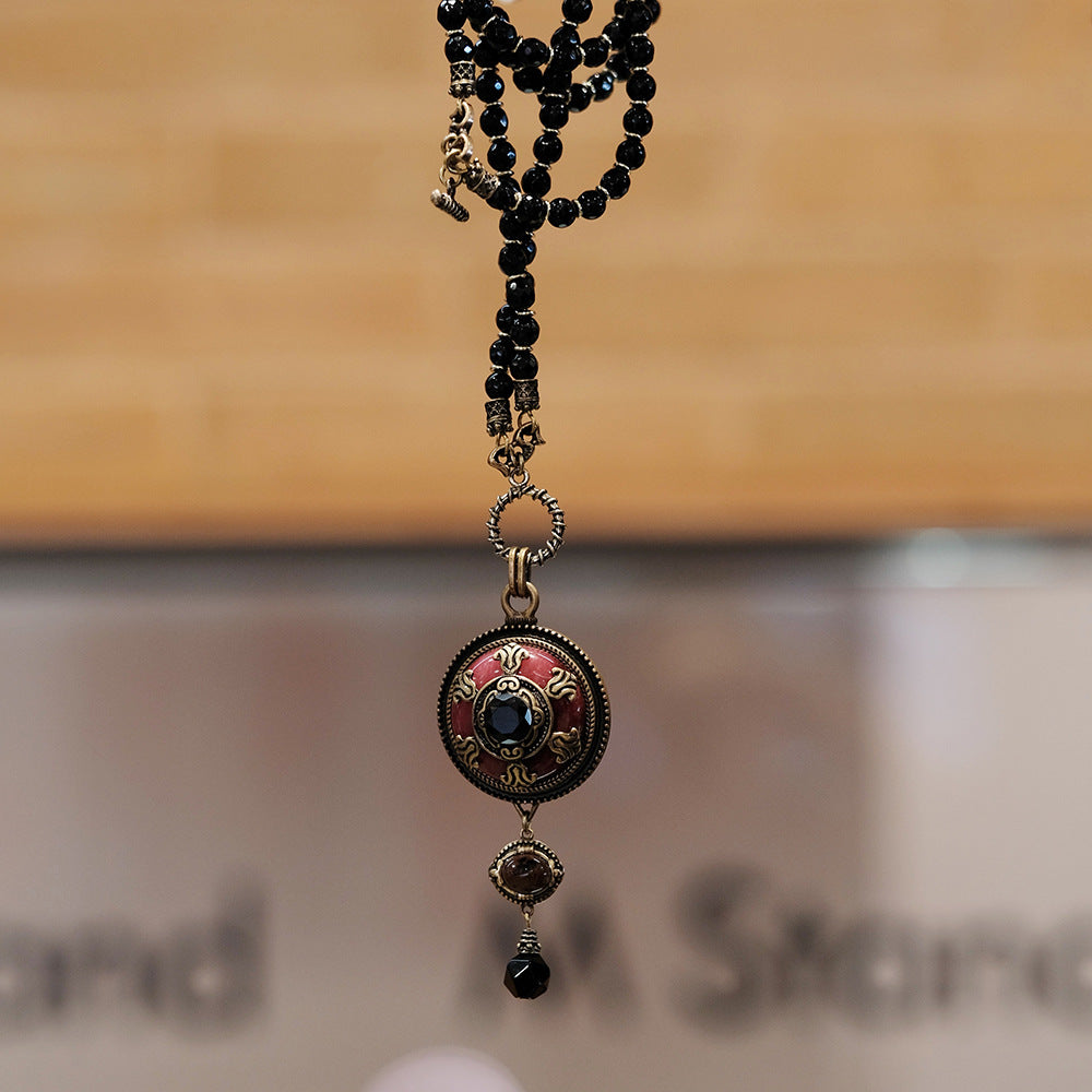 Vintage Red Stone Pendant | Black Agate Necklace R01 - HOUSE OF SHEN