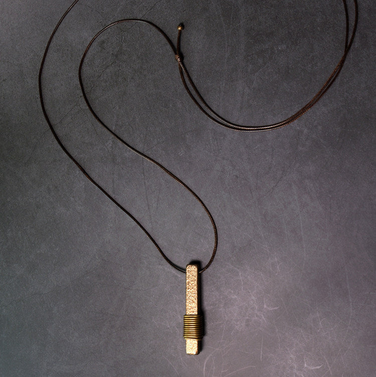 Textured Brass Bar Pendant Necklace | Necklace Q022 iBrilliance shop