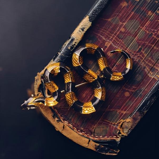Wondrous Banded Krait Brooch | Brass Enamel Snake Pin B01