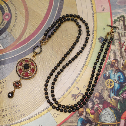Vintage Red Stone Pendant | Black Agate Necklace R01 - HOUSE OF SHEN