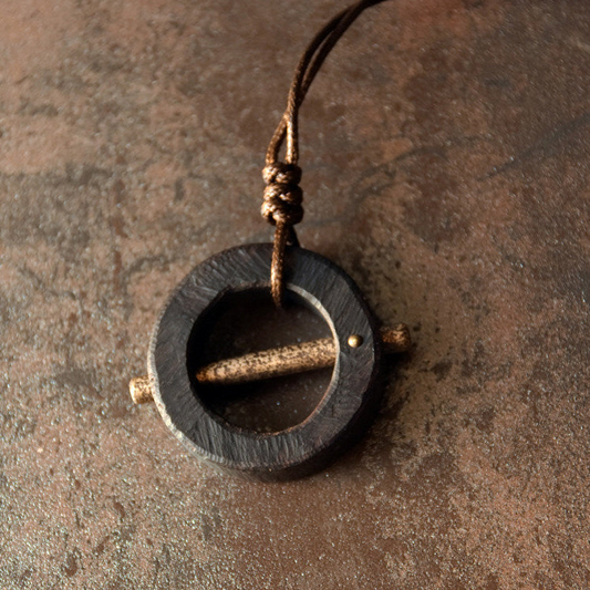 Ebony Wood Circle Pendant Necklace | Handcrafted Wooden Necklace N01 Necklace