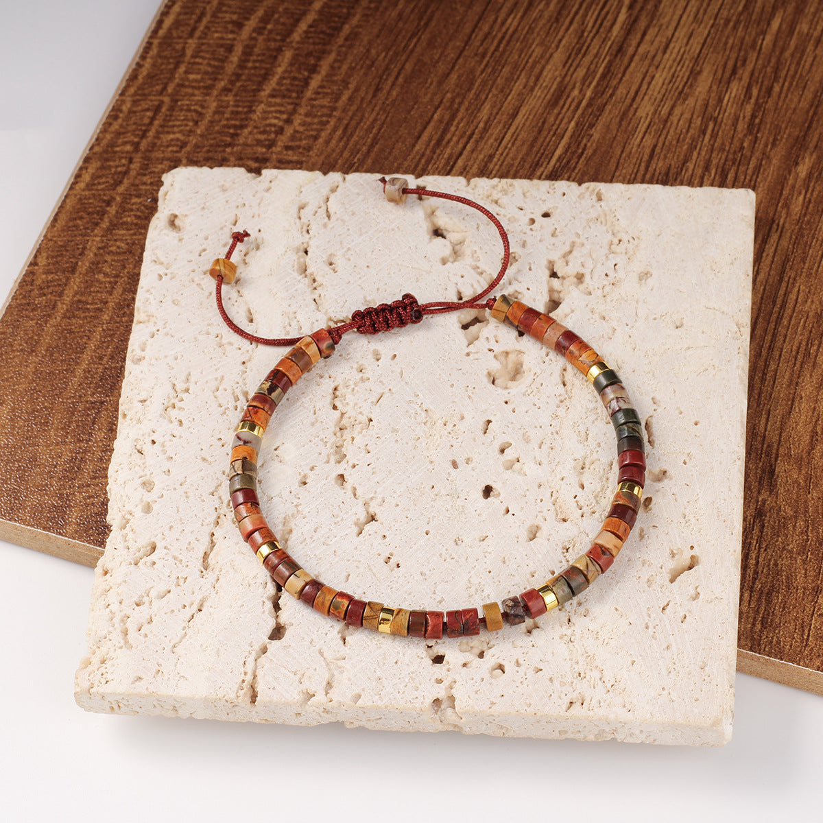 Adjustable Handmade Woven Bracelet Natural Stone Bohemian Colorful Aventurine Purple Braided Bracelet