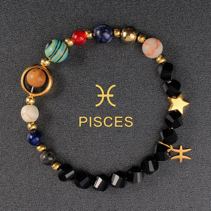 Twelve Constellations Bracelet Beaded Natural Stone Bracelet Universe Space Eight Planets Stone Picture Stone