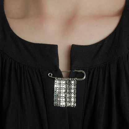 Shimmer Silver Tassel Safety Pin Brooch | Handcrafted | PN02 Silver Brooch