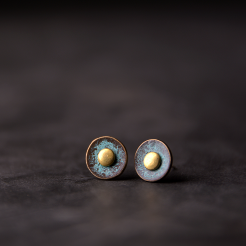 Patinated Bronze Disc Stud Earrings | ER02