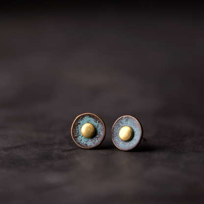 Patinated Bronze Disc Stud Earrings | ER02