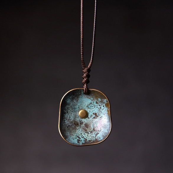 Oxidised Brass Square Pendant Necklace | Handcrafted Unisex NK07