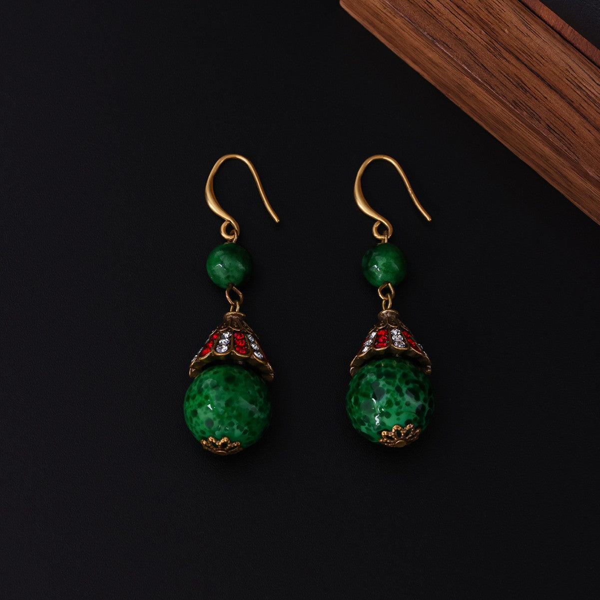 Vintage Handmade Glass Stud Earrings - Radiant Floral Allure | iBrilliance Green Jewelry