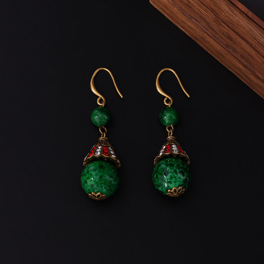 Vintage Handmade Glass Stud Earrings - Radiant Floral Allure | iBrilliance Green