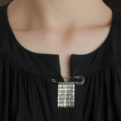 Shimmer Silver Tassel Safety Pin Brooch | Handcrafted | PN02 Brooch