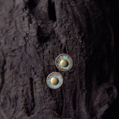Patinated Bronze Disc Stud Earrings | ER02