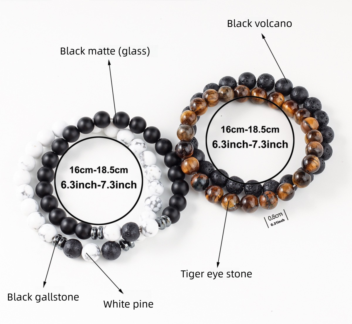 Four-piece Set Natural Stone Bracelet Jewelry Volcanic Stone Tiger Eye Stone Men's Bracelet Stone Beads