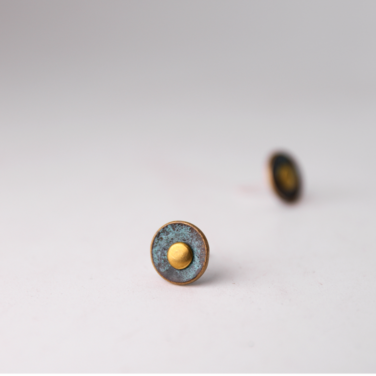 Patinated Bronze Disc Stud Earrings | ER02