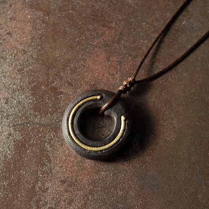 Ebony Wood Ring Pendant Necklace | Handcrafted Wooden Necklace N05