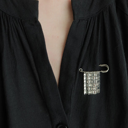 Shimmer Silver Tassel Safety Pin Brooch | Handcrafted | PN02 Brooch