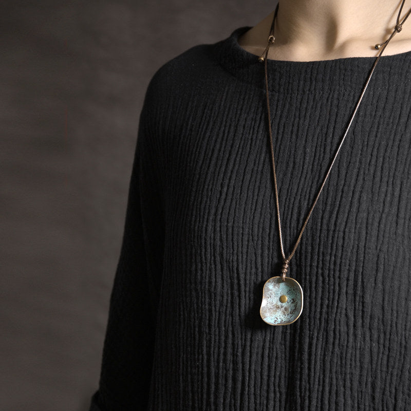 Oxidised Brass Square Pendant Necklace | Handcrafted Unisex NK07