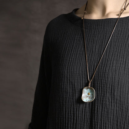 Oxidised Brass Square Pendant Necklace | Handcrafted Unisex NK07