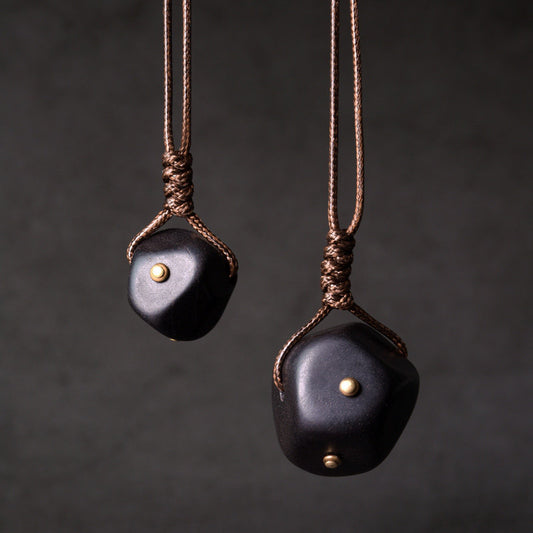 Ebony Wood Pebble Pendant Necklace | Handcrafted Wooden Necklace N03
