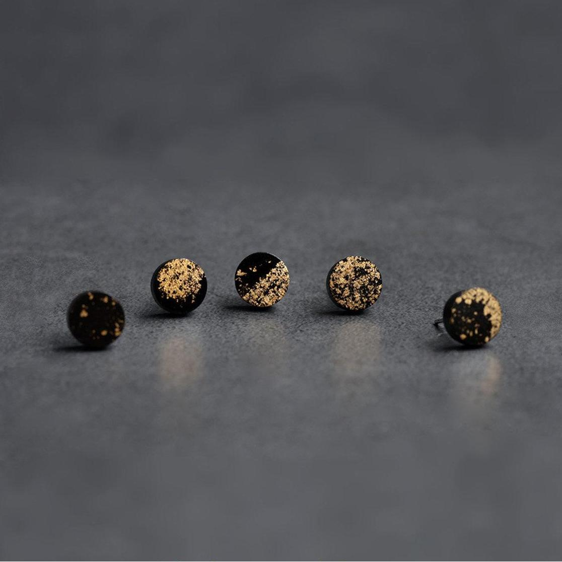 Moon Phase Ceramic Studs | 5-Piece Gold Leaf Set 003 Earring
