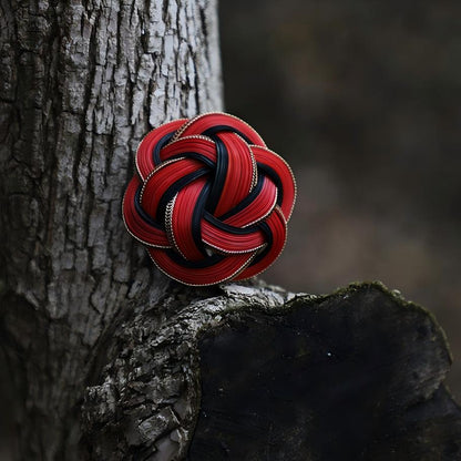 Bamboo Brooch | Silver & Gold Wire Edge | BW02 Deep Red + Gold Brooch