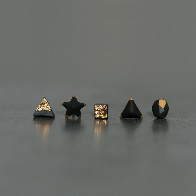 Black & Gold Ceramic Classics | 5-Piece Stud Set 002 Black & Gold Classics — 5-Piece Set Earring