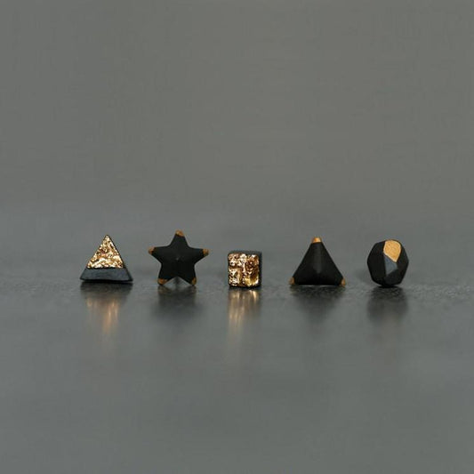 Black & Gold Ceramic Classics | 5-Piece Stud Set 002 Black & Gold Classics — 5-Piece Set Earring
