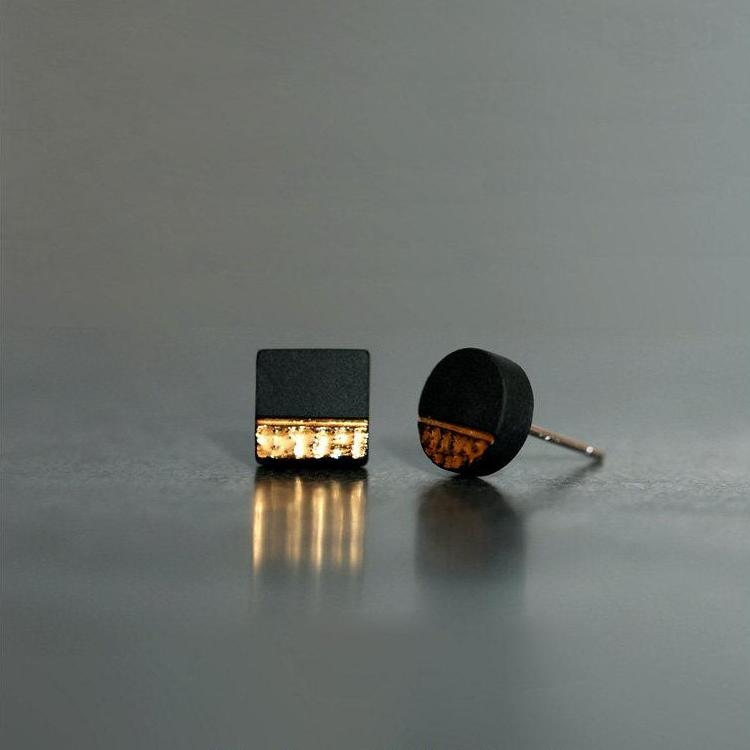 Sequence Ceramic Studs | Asymmetric Geometric Earrings 004 Square & Round — Asymmetric Pair Earring