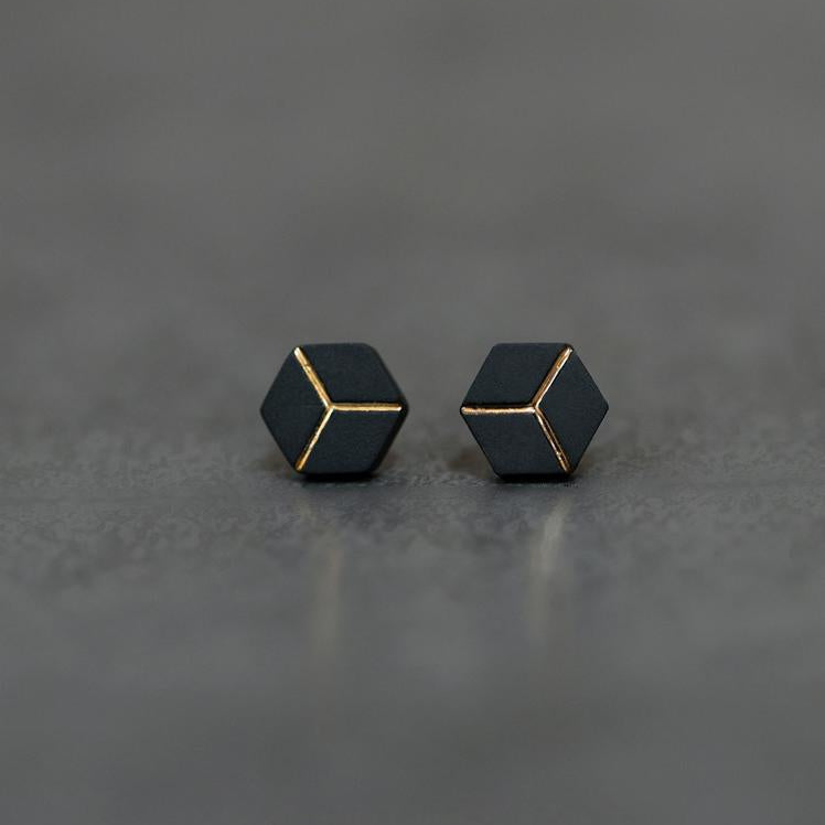 Boundary Ceramic Hexagon Earrings | Geometric Stud Earrings ER15