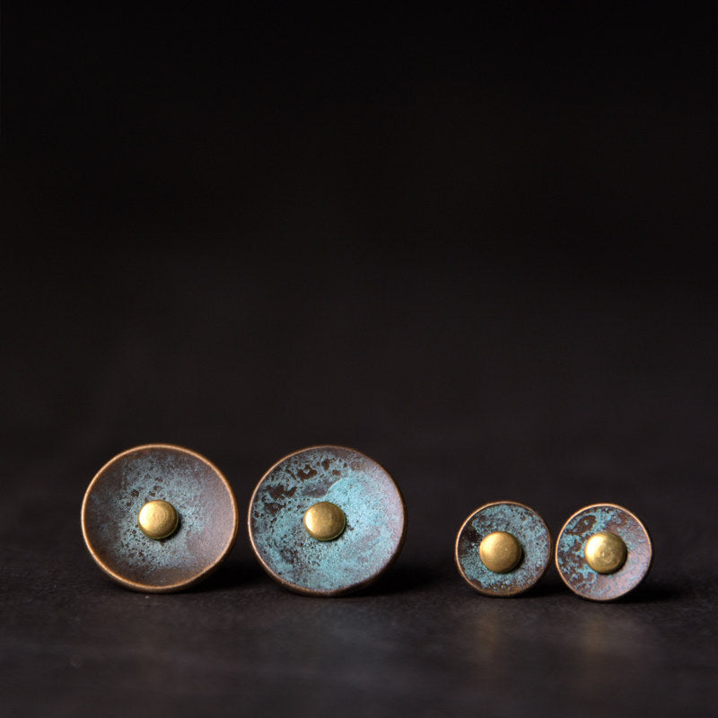 Patinated Bronze Disc Stud Earrings | ER02