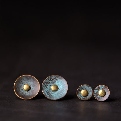 Patinated Bronze Disc Stud Earrings | ER02