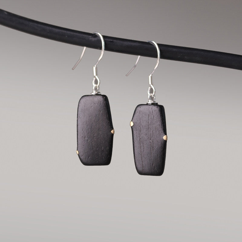 Ebony & Brass Dot Geometric Drop Earrings | ER01