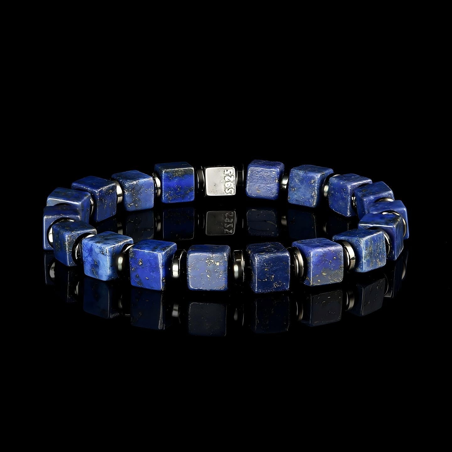 Lapis Lazuli & Black Onyx Cube Bead Bracelet | S925 Silver INSIGHT Collection B01
