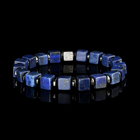 Lapis Lazuli & Black Onyx Cube Bead Bracelet | S925 Silver INSIGHT Collection B01 Lapis Lazuli Blue Bracelet