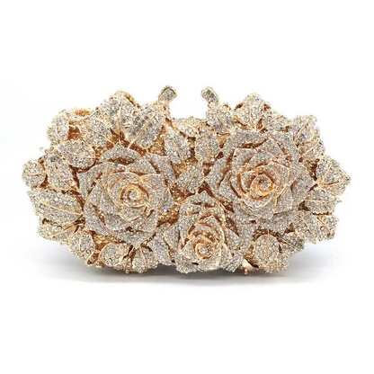 Hand fill in crystal 3D roses evening bags