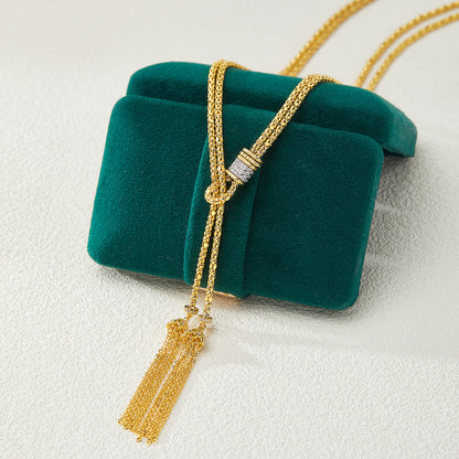 Sterling Silver Double-Chain Tassel Lariat Necklace | Adjustable Necklace NK13 Necklace