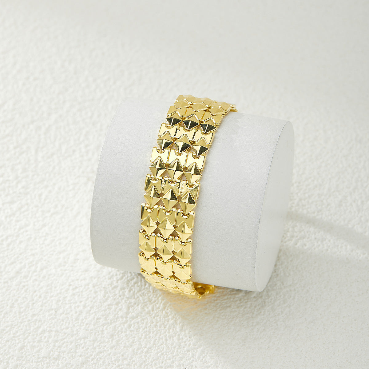 S925 Sterling Silver Triple-Row Geometric Link Bracelet | Bracelet BR10