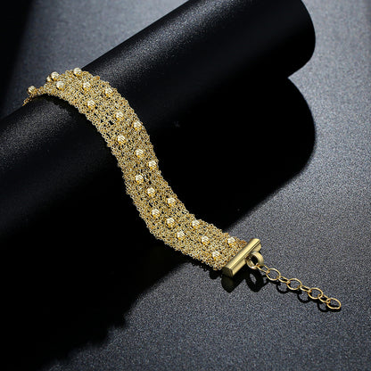 Sterling Silver Woven Bead Bracelet | Gold Tone Bracelet BR06