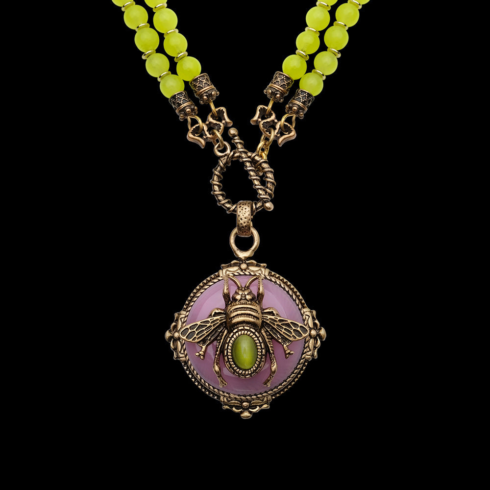 Vintage-Inspired Agate Bee Pendant Necklace | Beaded Necklace NK14 - HOUSE OF SHEN