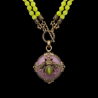 Vintage-Inspired Agate Bee Pendant Necklace | Beaded Necklace NK14 - HOUSE OF SHEN