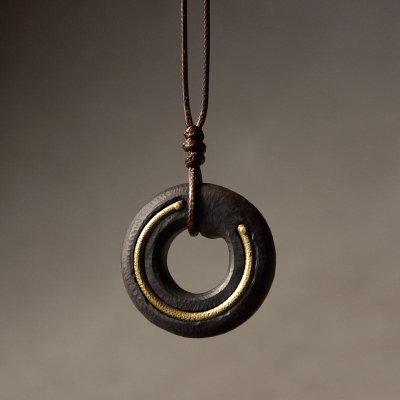 Ebony Wood Ring Pendant Necklace | Handcrafted Wooden Necklace N05