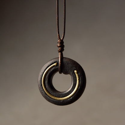 Ebony Wood Ring Pendant Necklace | Handcrafted Wooden Necklace N05