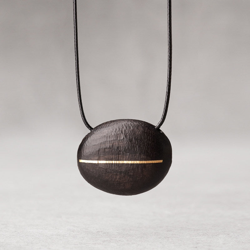 Ebony & Brass Inlay Oval Pendant Necklace | NK02