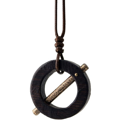 Ebony Wood Circle Pendant Necklace | Handcrafted Wooden Necklace N01 iBrilliance