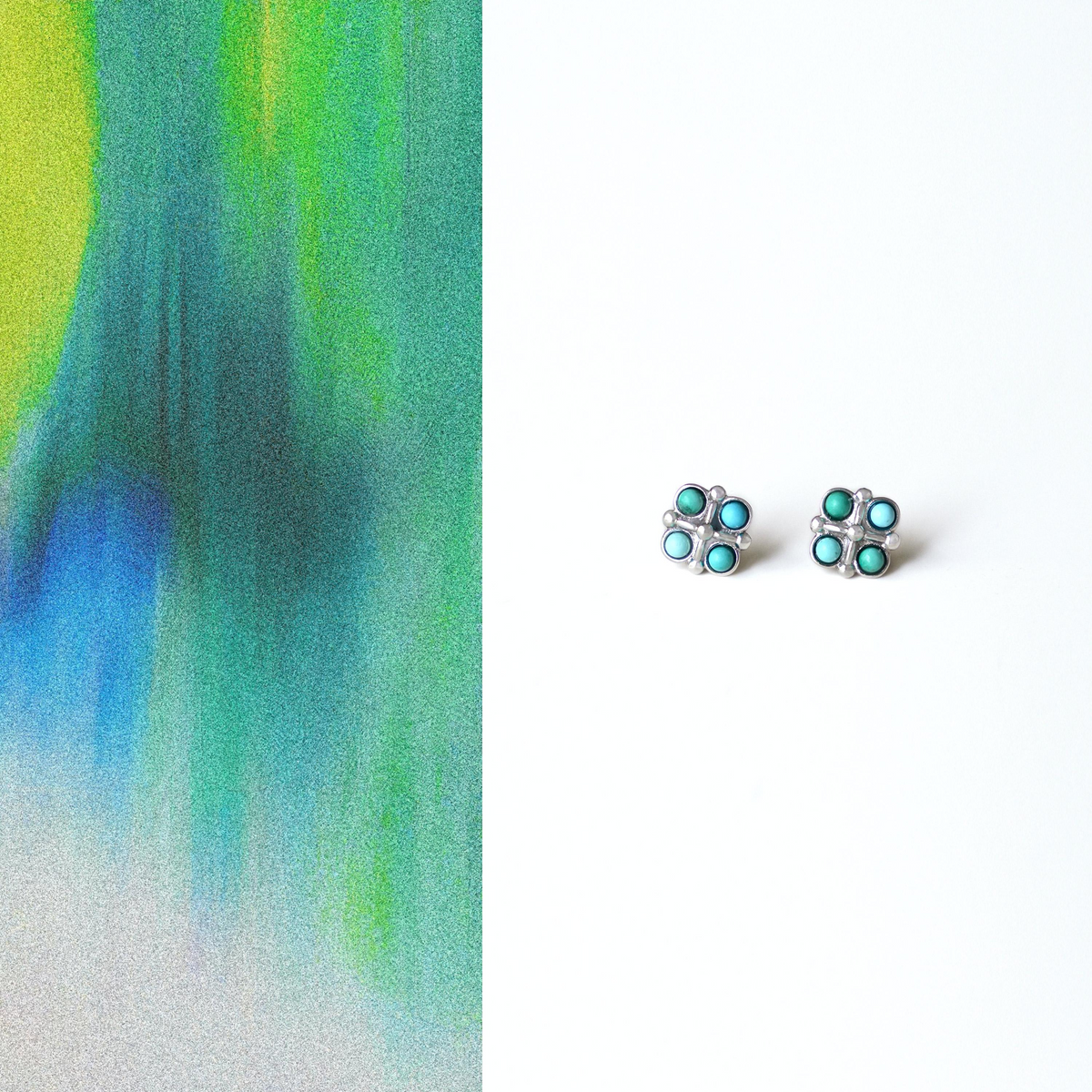 Natural Turquoise Clover Stud Earrings | Sterling Silver Earrings ER10