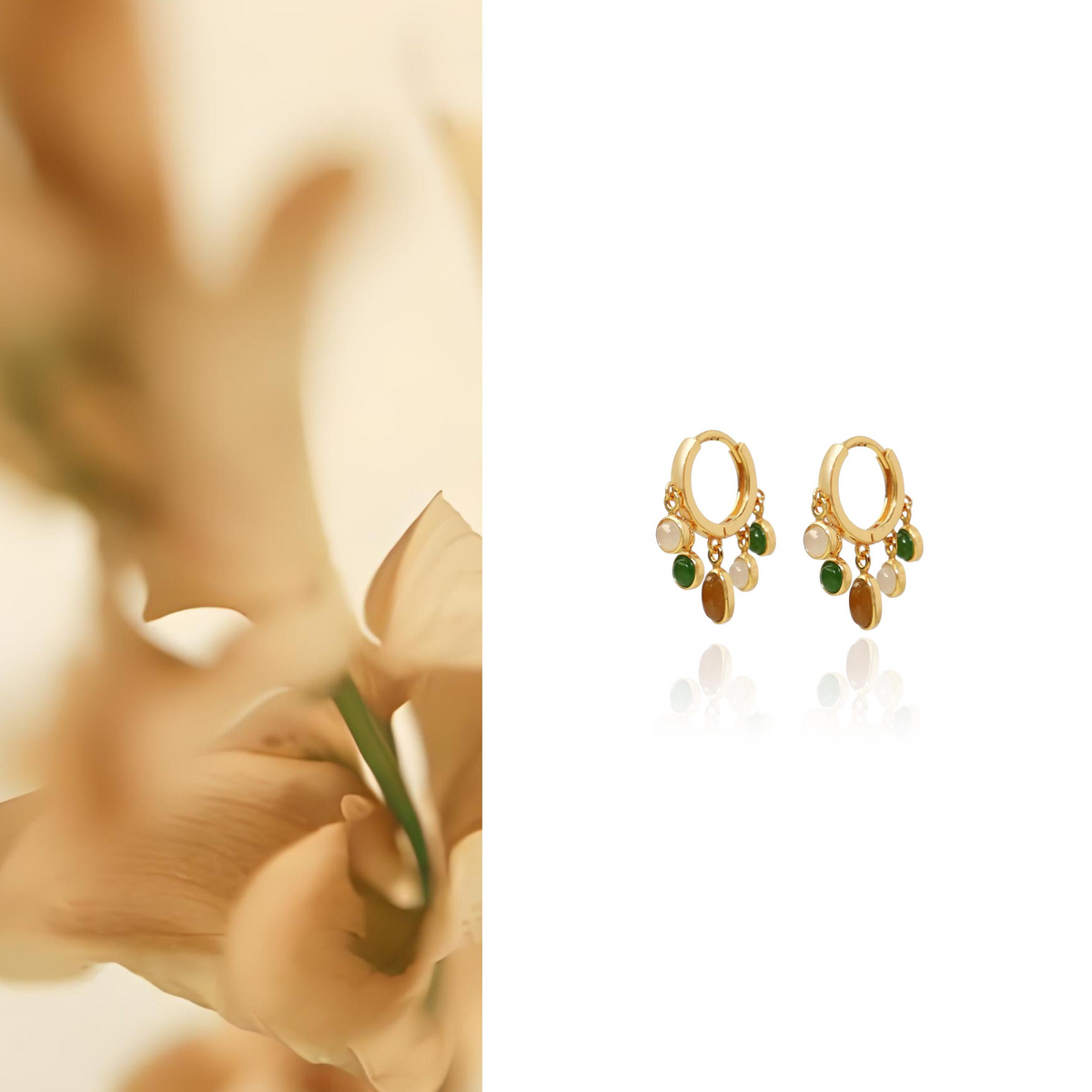 Hetian Jade Charm Hoop Earrings | Gold-Plated Silver Earrings ER13