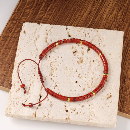 Adjustable Handmade Woven Bracelet Natural Stone Bohemian Colorful Aventurine Purple Braided Bracelet